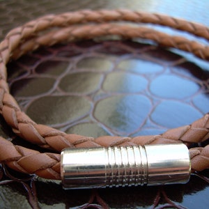 Braided Leather Bracelet: Double Wrap with Stainless Steel Clasp