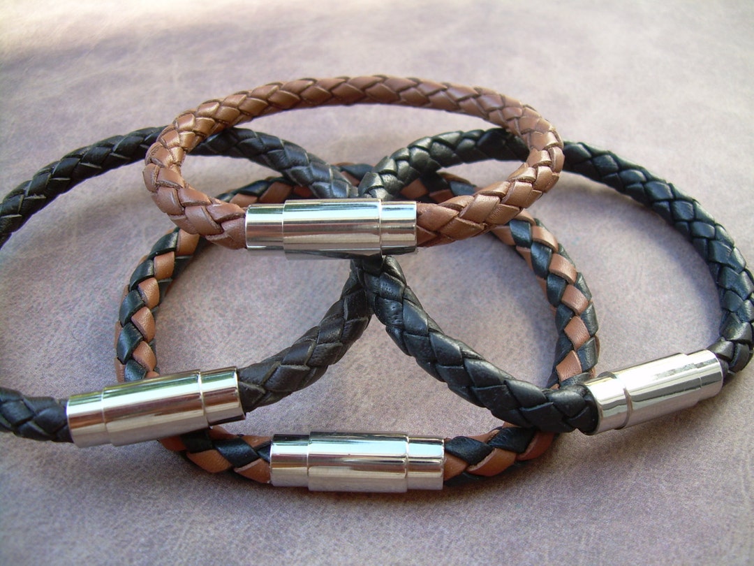Leather Bracelet With Stainless Steel Magnetic Clasp, Mens Bracelet ...