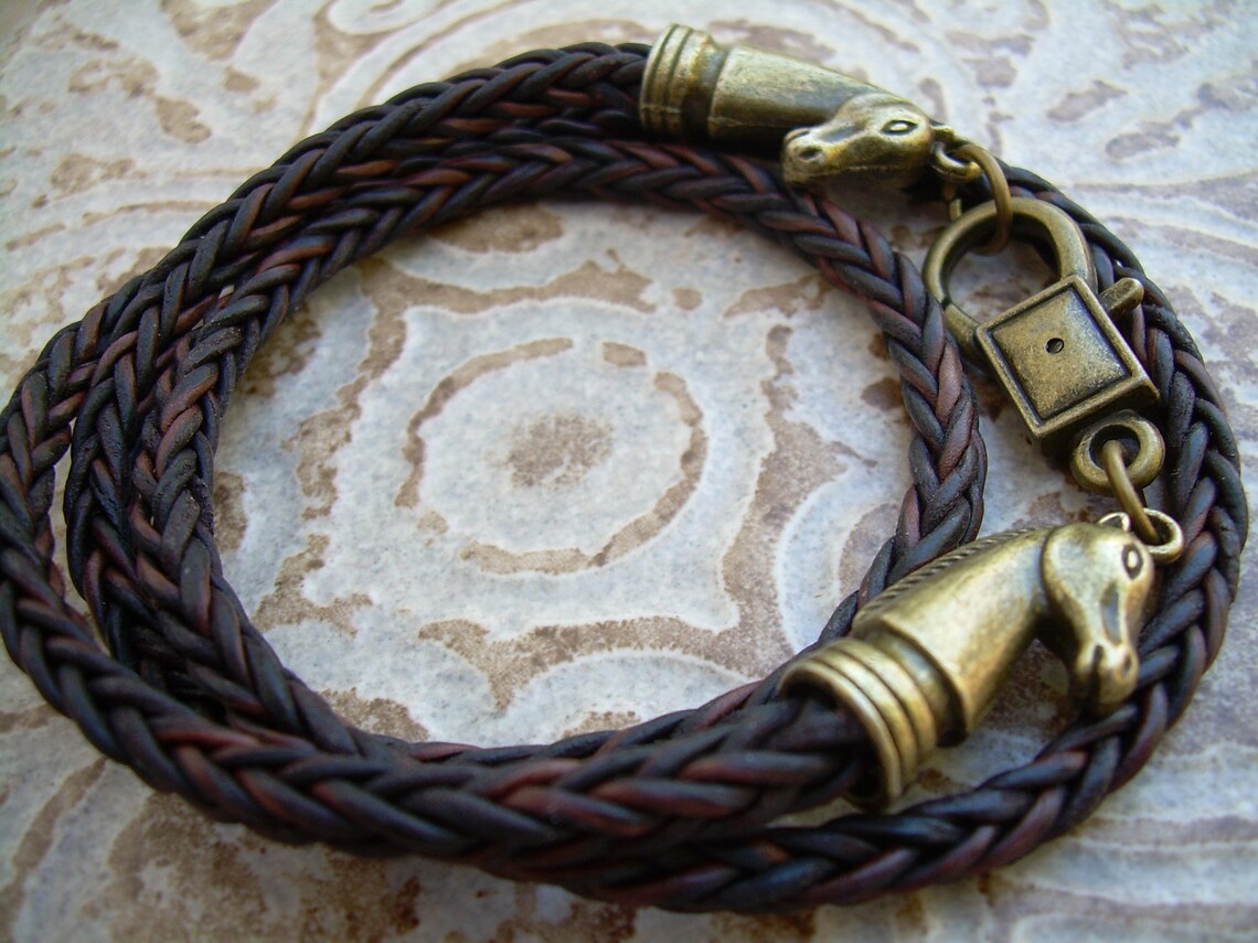 Leather Wrap Bracelet With Bronze Toned Horse Head End Caps Etsy