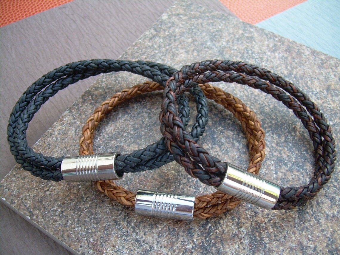 Mens Leather Cuff Mens Leather Bracelet Double Strap Etsy