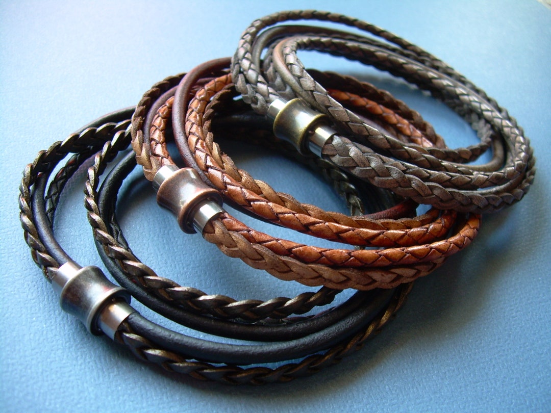 Double Wrap Bracelet, Mens Leather Bracelet, Mens Bracelets