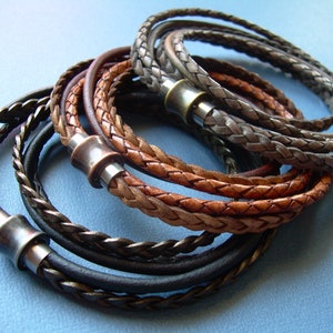 Braided Leather Double Wrap Bracelet: Stainless Steel Magnetic Clasp