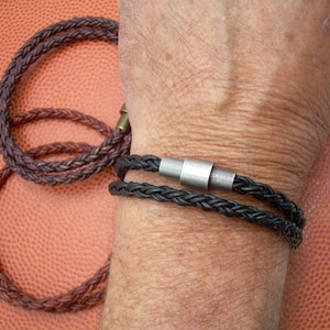 Men&#39;s Genuine Leather Bracelet, Mens Magnetic Clasp Bracelet, Leather Wrap Bracelet, Double Wrap Braided Leather Bracelet, Made in USA