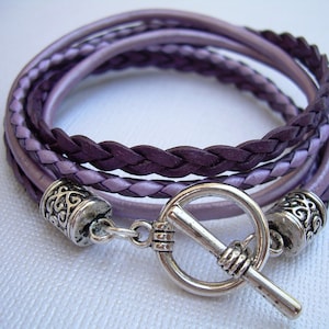 Womens Leather Bracelet, Leather Bracelets for Women, Leather Wrap Bracelet, Metallic Purple, Lavender, Pink, Violet, for Women, Mothers Day