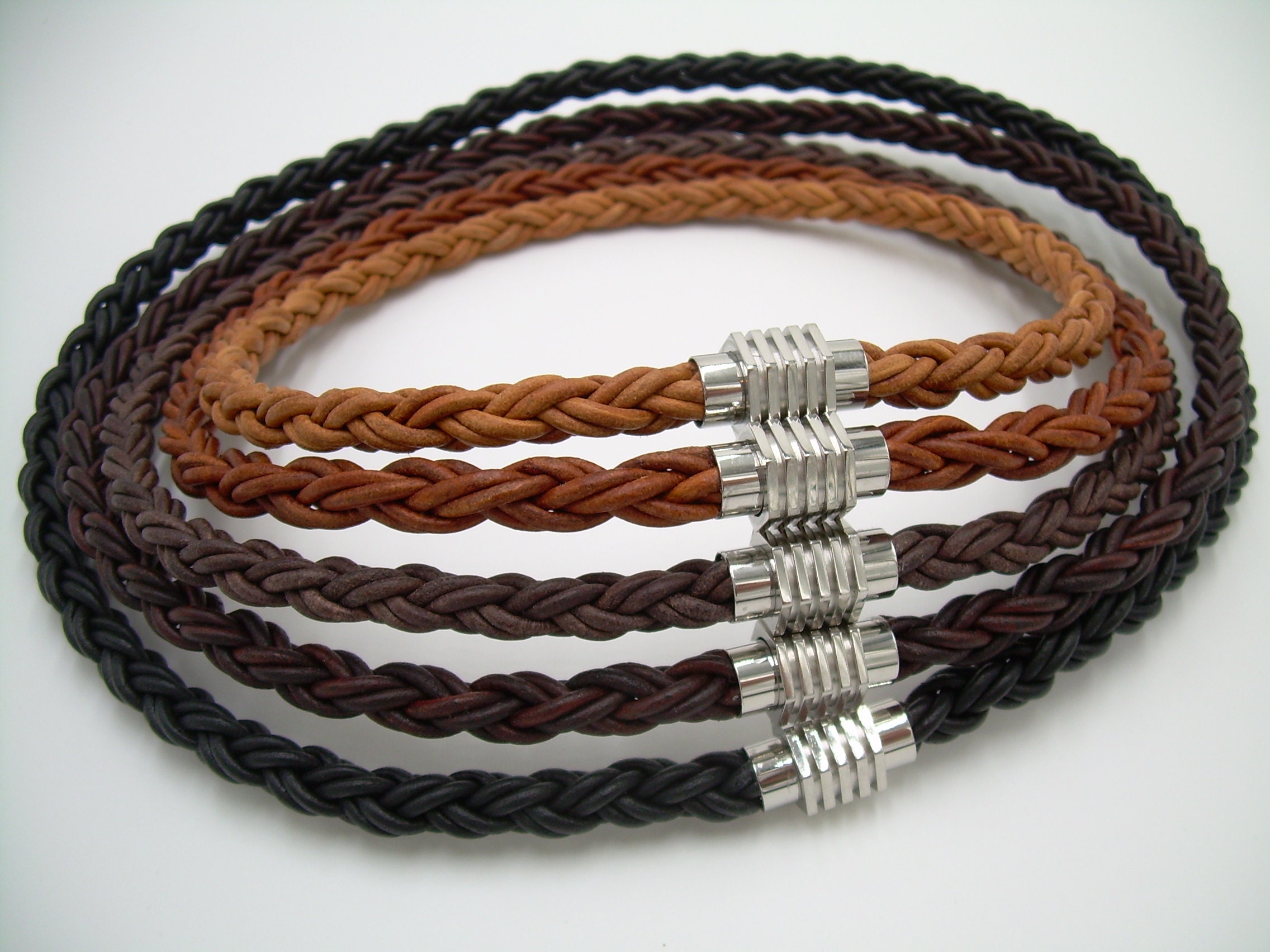 Men's Choker Necklace Black Brown Braided Leather Necklace for Men  Stainless Steel Magnetic Clasp Male Jewelry Gifts Unm27A