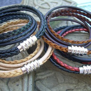 Double Wrap Leather Bracelet, Multi Strand, Stainless Steel Magnetic Clasp, Custom Sizes Available, Handmade in USA, Fathers Day Gift