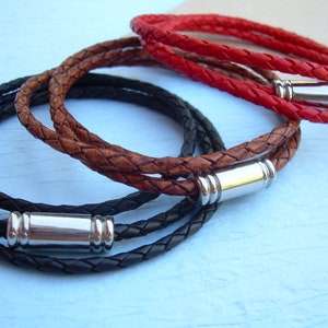 Thin Leather Wrap Bracelet Mens Leather Bracelet Braided - Etsy
