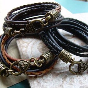 Leather Bracelets for Women Braided Leather Bracelets Womens Bracelet Five Strand Double Wrap Antique Bronze Mothers Day Gift Womens Jewelry