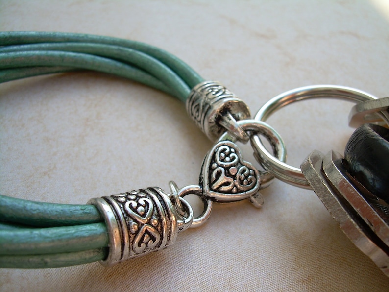 Womens Metallic Teal Leather Bracelet Valet Keychain Etsy