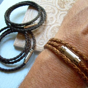 Braided Leather Wrap Bracelet for Men: Stainless Steel Clasp