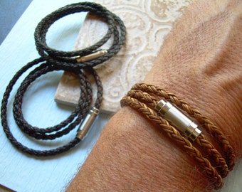 Mens Leather Bracelet, Leather Bracelets for Men,  Braided Wrap Bracelet, Mens Leather Wrap Bracelet, Braided Bracelet,