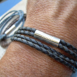 Braided Leather Wrap Bracelet: Men&#39;s Magnetic Clasp Bracelet