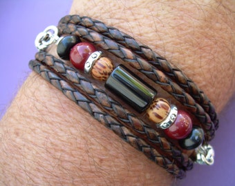 Mens Leather Wrap Bracelets, Womens Leather Bracelets, Gemstone and Leather Bracelet