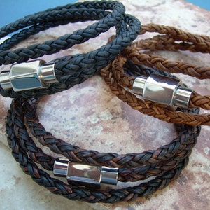 Mens Leather Bracelet, Leather Bracelets for Men, Braided Leather Wrap Bracelet, Magnetic Clasp Bracelet image 5