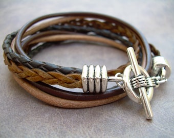 Custom Sized Mens Bracelets, Mens Brown Leather Bracelet, Mens Bracelets Leather, Mens Leather Bracelet, Leather Wrap Bracelet