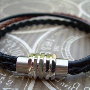Leather Cuff Bracelet with Stainless Steel Magnetic Clasp, Mens Leather Cuff Bracelet, Womens Leather Bracelet, Leather Anniversary Gift