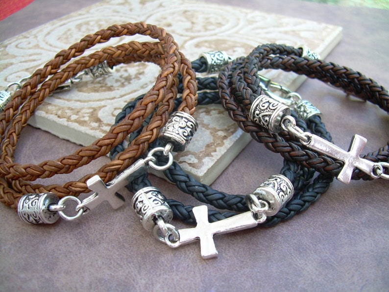 Womens Leather Bracelet Leather Wrap Cross Bracelet Etsy
