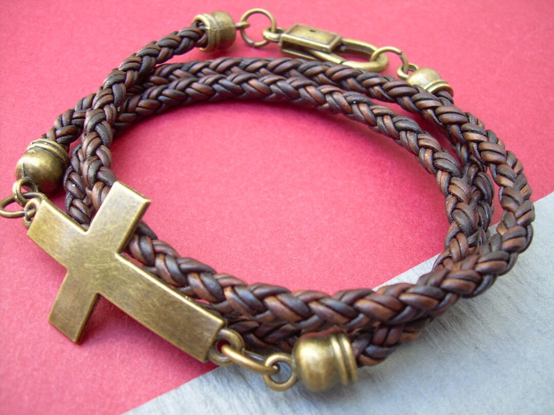 Leather Cross Bracelet Mens Leather Bracelets Mens Bracelets Etsy