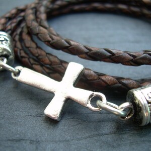Jennoria Men's Brown Braided Leather Cross Bracelet - Multi-Layer Religious Bracelet Gift, Adjustable 8.46 Inch - View #2
