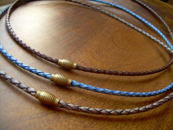 Mens Leather Necklace, Thin Braided Leather Necklace with Brass Magnetic Clasp, Leather Necklace, Mens Necklace, Mens Jewelry, Necklace
