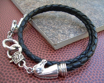 Mens Bracelets Leather, Leather Bracelets for Men, Double Wrap Black Braided Horse Head Leather Bracelet, Womens Leather Bracelet