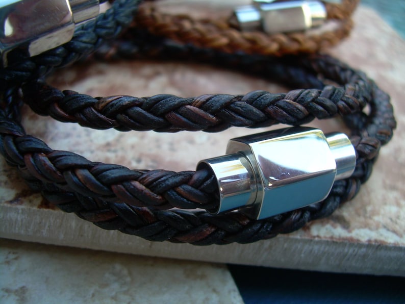 Mens Leather Bracelet, Leather Bracelets for Men, Braided Leather Wrap Bracelet, Magnetic Clasp Bracelet image 3