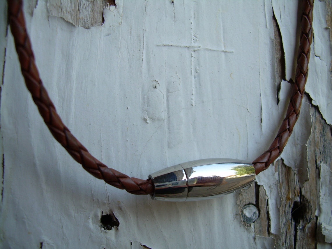 Mens Leather Necklace Braided Leather Necklace Western Style Etsy