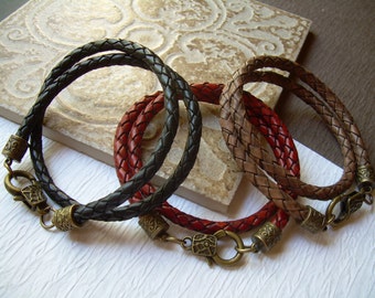 Leather Wrap Bracelet: Antique Bronze Clasp, Western Jewelry