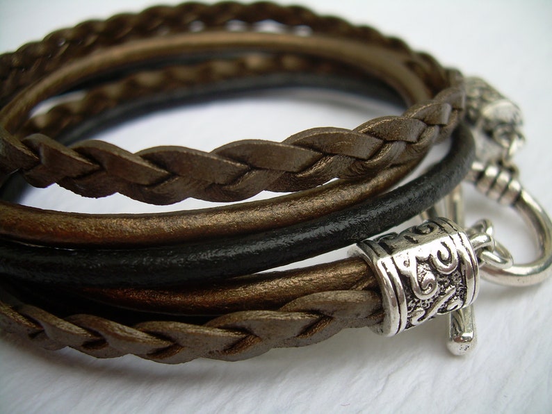 Womens Bracelets, Womens Leather Bracelets, Braided Bracelet, Leather Wrap Bracelet, Bronze and Black Leather Bracelet image 5