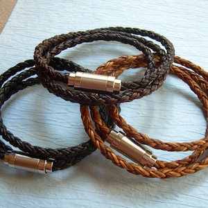 Braided Leather Wrap Bracelet, Mens Leather Bracelets, Mens Bracelets Leather, Triple Wrap Braided Leather Bracelet, Magnetic Clasp Bracelet