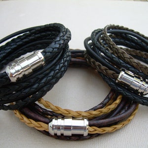 Mens  Braided Leather Wrap Bracelet, Leather Bracelets for Men, Custom Sized Leather Bracelets, Thick Triple Wrap Leather Bracelet,