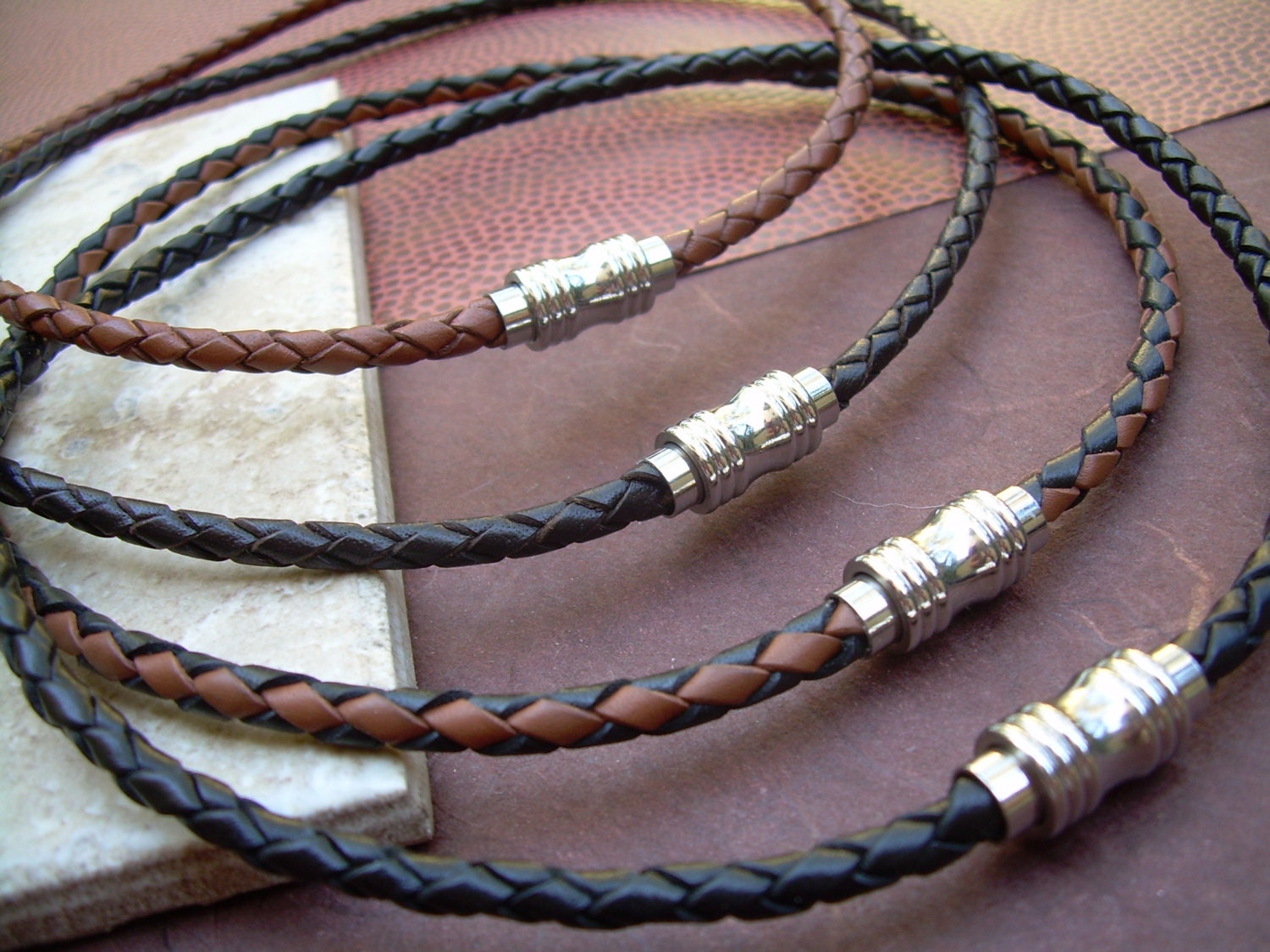 Stainless Steel & Leather Bracelet / Necklace • Brooks Diamonds