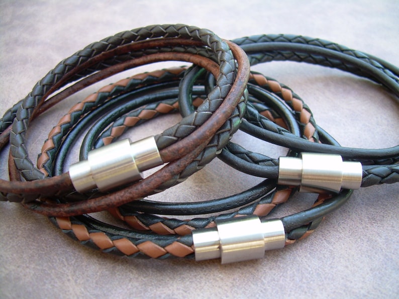 Mens  Leather Bracelet,  Mens Wrap Bracelet, Mens Bracelet, Magnetic Clasp Bracelet, Leather Wrap Bracelet 