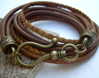 Thick Leather Wrap Bracelet, Hook Clasp Leather Bracelet, Men's Leather Bracelets, Women's Bracelets Leather, Antique Bronze,  r