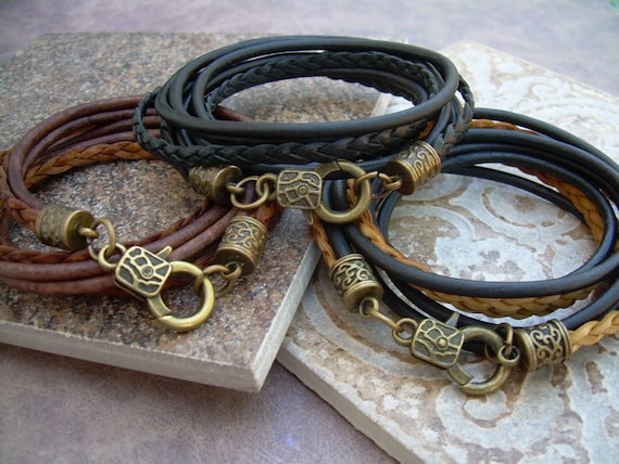 Aadi Bracelet – Brown Braided Leather with Metal Beads | Anju Jewelry