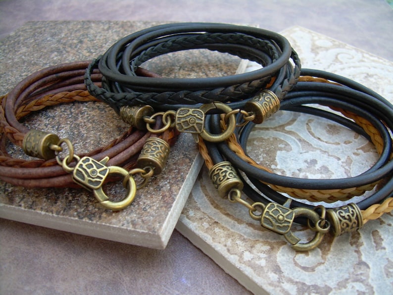 Mens Leather Bracelets Leather Wrap Bracelet Bronze and Etsy