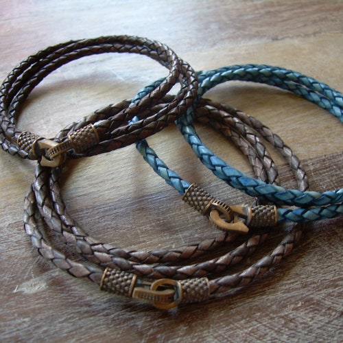 Thin Braided Leather Bracelet Mens Leather Bracelets Leather Etsy