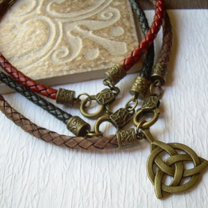 Braided Leather Necklace: Triquetra Pendant Celtic Bronze Choker image 1
