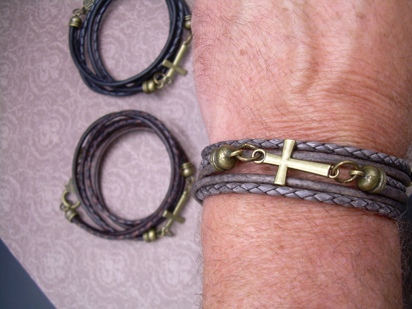 Mens Cross Bracelet Mens Leather Bracelets Womens Cross Etsy