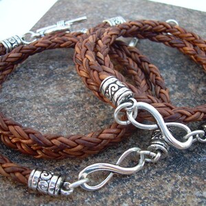 Braided Leather Infinity Bracelet Set, Couples Wrap, Toggle Clasp, Custom Sized