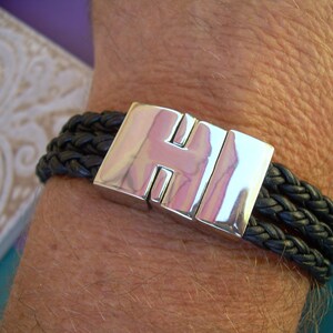 Multi Strand Braided Leather Cuff Bracelet: Stainless Steel Magnetic Clasp