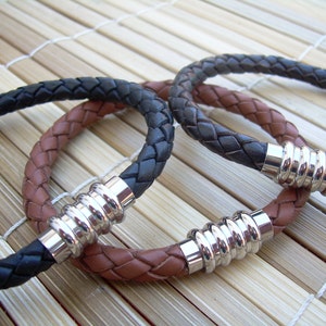 Magnetic Clasp Leather Bracelet,  Leather Bracelet with Stainless Steel Clasp, Groomsmen Gift, Mens Braided Bracelet, Leather Gift for Him