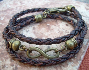 Leather Bracelet Men's Leather Bracelets Leather Bracelets for Women Infinity Bracelet Leather Wrap Bracelet Antique Bronze Bracelet