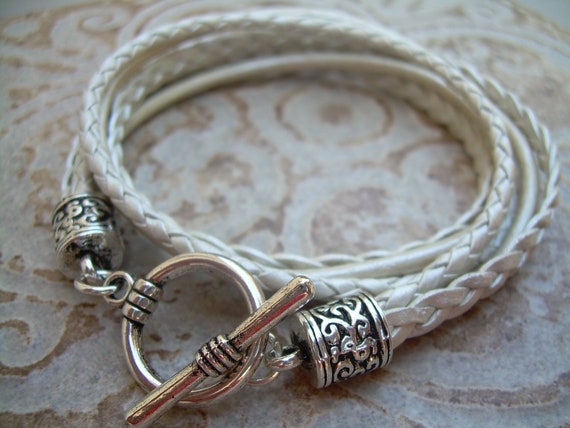 White Leather Bracelets, Free Shipping