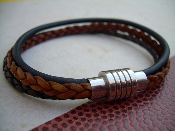 Bracelet homme en acier et cuir, bracelet à fermoir magnétique, bracelet en cuir  multirangs, bracelet en cuir tressé, cadeau petit ami -  Canada