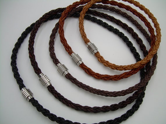 Mens braided leather best sale necklace