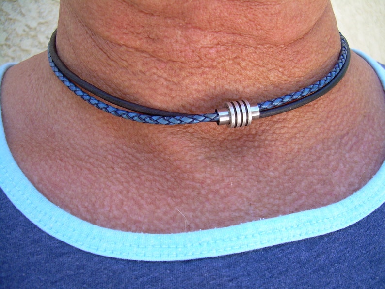 Collar de cuero para hombre, collar de cuero de varias hebras, collar magnético para mujer, imagen 3