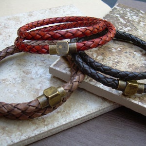 Braided Leather Bracelet for Men: Antique Bronze Magnetic Clasp, Double Wrap