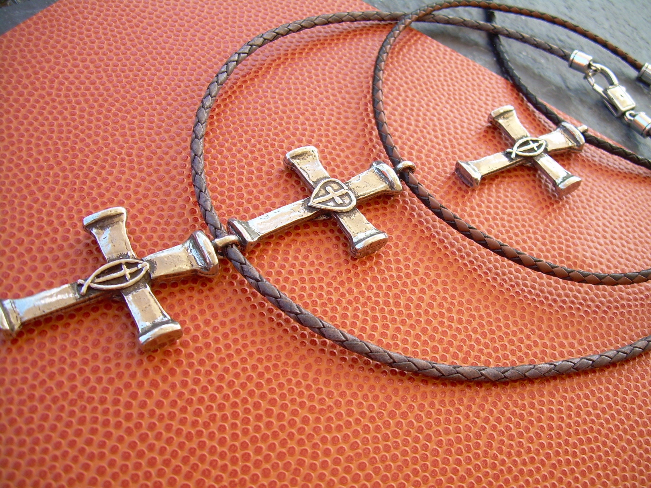 Mens Leather Necklace Mens Cross Necklace Braided Leather Etsy