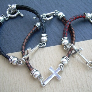 Leather Cross Bracelet, Mens Leather Bracelets, Easter Gift, Leather Bracelets for Women,  Leather Cross Bracelet,  Religious Gift